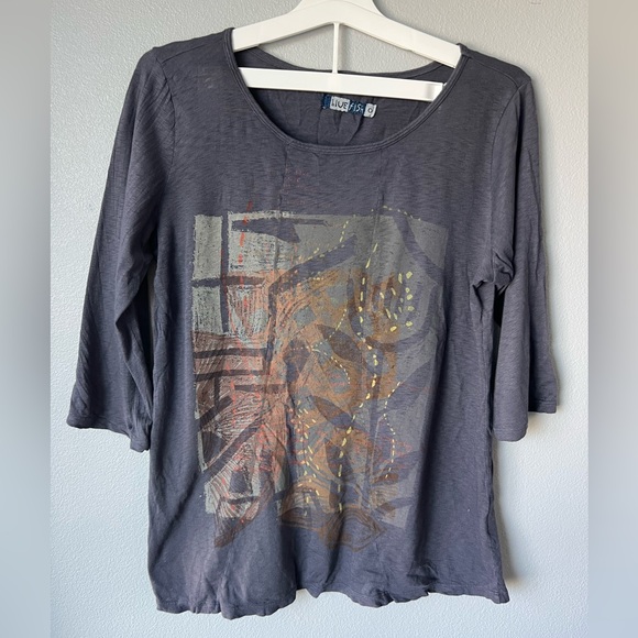 Blue Fish Tops - Blue Fish grey 100% cotton abstract graphic 3/4 sleeve tee size 0 Women’s M/L